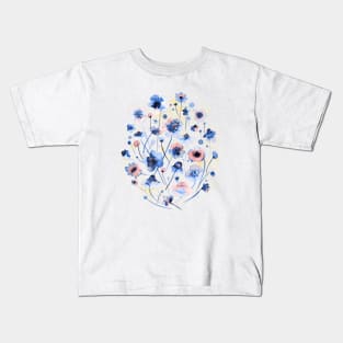 Ink Soft Blue Flowers Kids T-Shirt